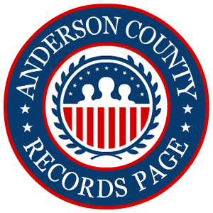 A round red, white, and blue logo with the words Anderson County Records Page for the state of South Carolina.